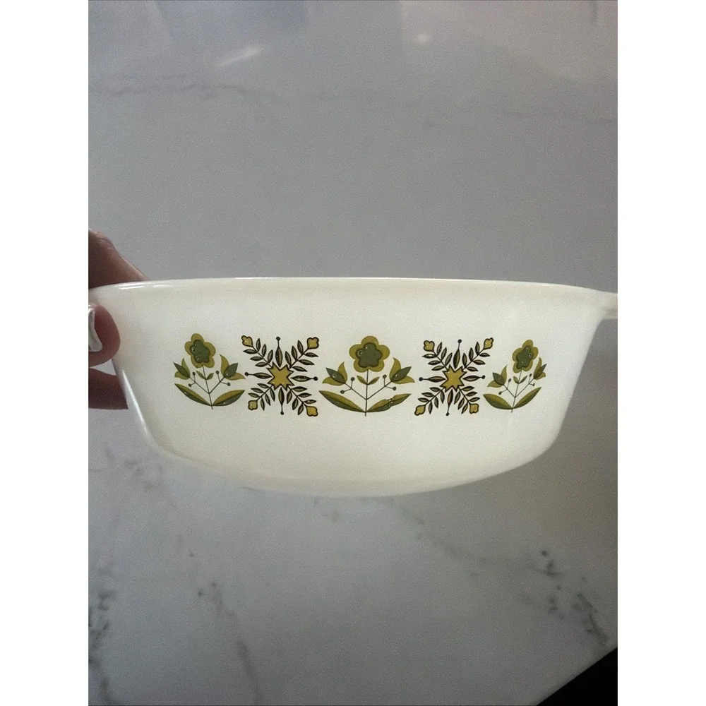 Anchor Hocking‎ Casserole Dish 1 Qt Green Meadow 436 Fire King Oven Proof No Lid